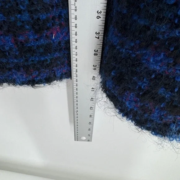 Vintage‎ Womens Blue Purple Plaid Boucle Knit Double Breasted Coat Size Small